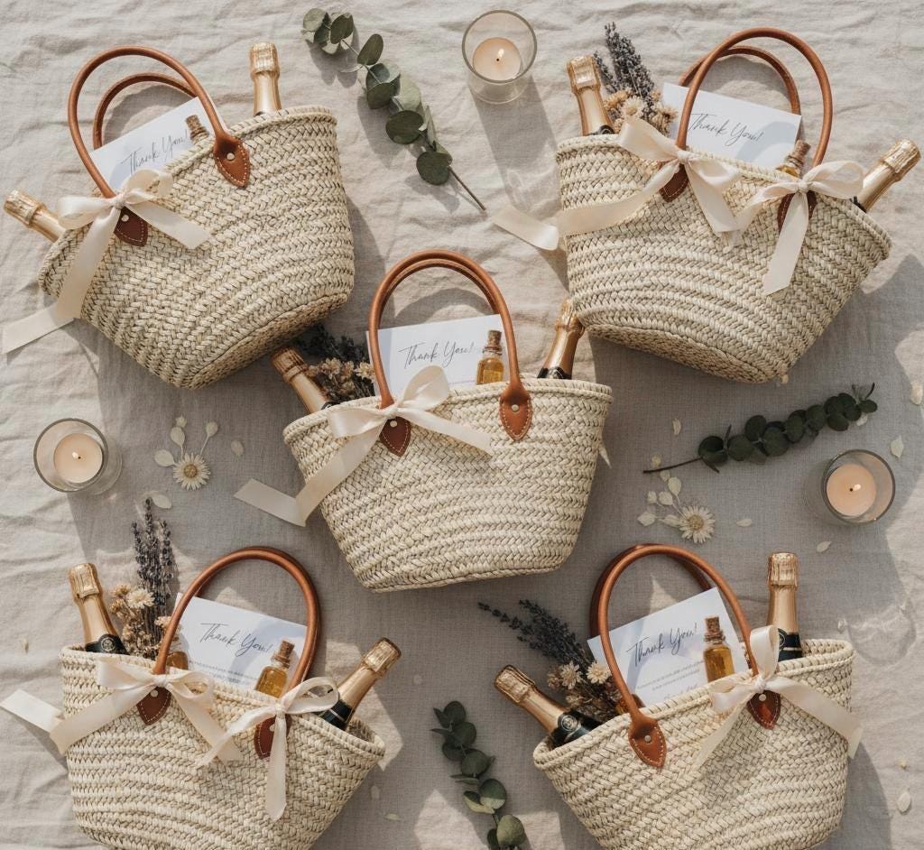 Mini Straw Bags Wedding Favors Bulk, Handmade Moroccan Baskets