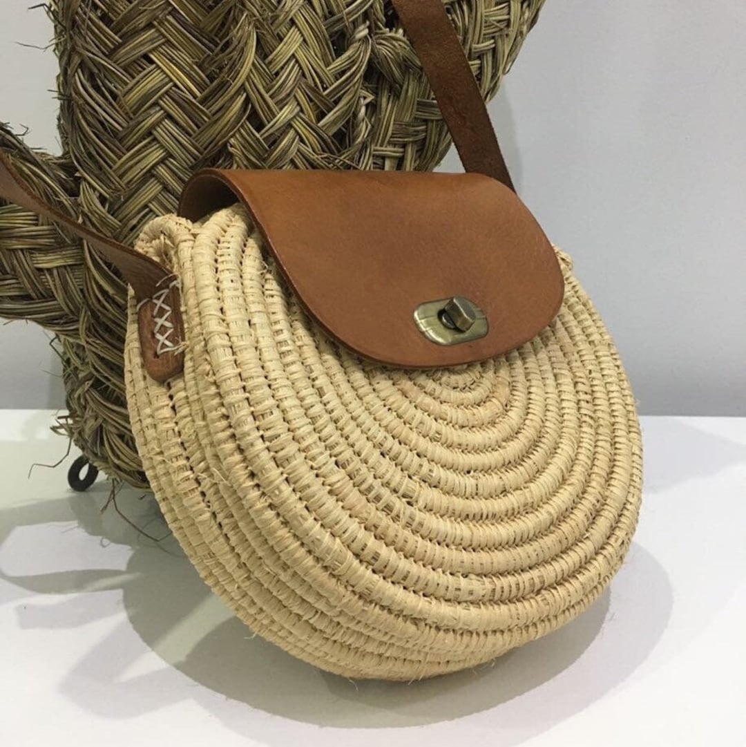 Cuple Bolso Bolso Caja Rafia Bolso Redondo De Rafia Con Asas De