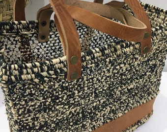 Natural Straw Raffia Bag Brun Leather | Wicker Woven Bag Straw Raffia Entirely Handmade Leather Handles | Moroccan Trendy Straw Raffia Bag