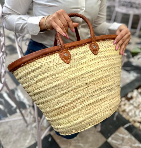 Lot of 20 straw bag | Moroccan Handwoven Straw Basket bag with leather handles | Beach Bag | Grocery Basket | Gift for her