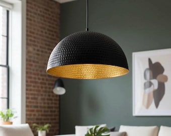 Modern Brass Pendant Light – Hammered Dome Ceiling Lamp | Black Dome Ceiling Light