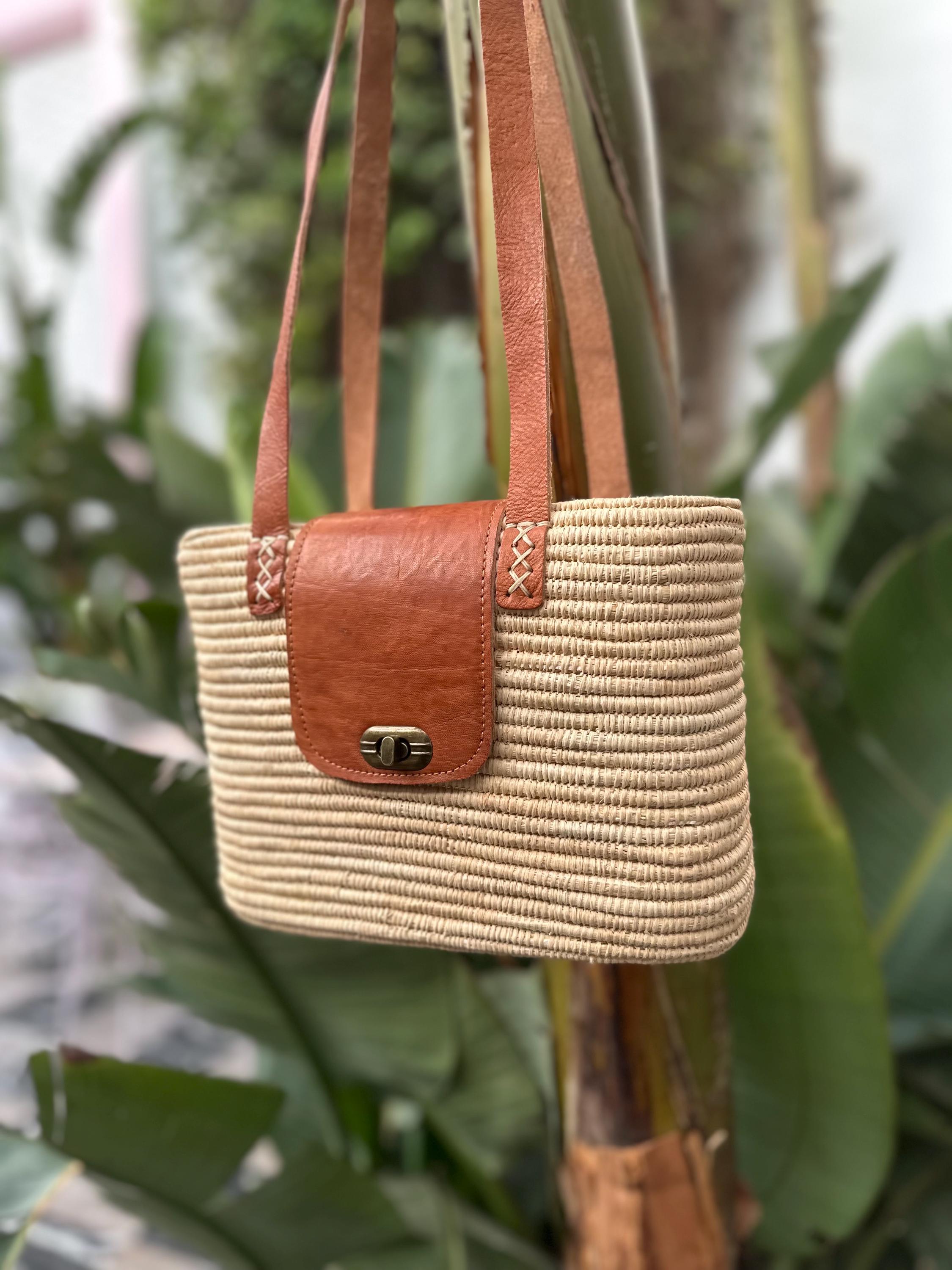 Handwoven Raffia Bag Leather Handles | Tote Bag | Gift for Her ...