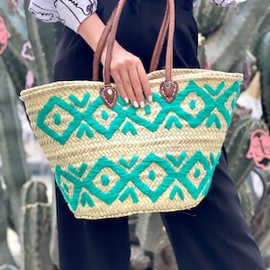 Borsa di paglia intrecciata / Borsa a cestino marocchino / Borsa da spiaggia / Cestino del mercato / Cestino marocchino fatto a mano / Borsa tote unica