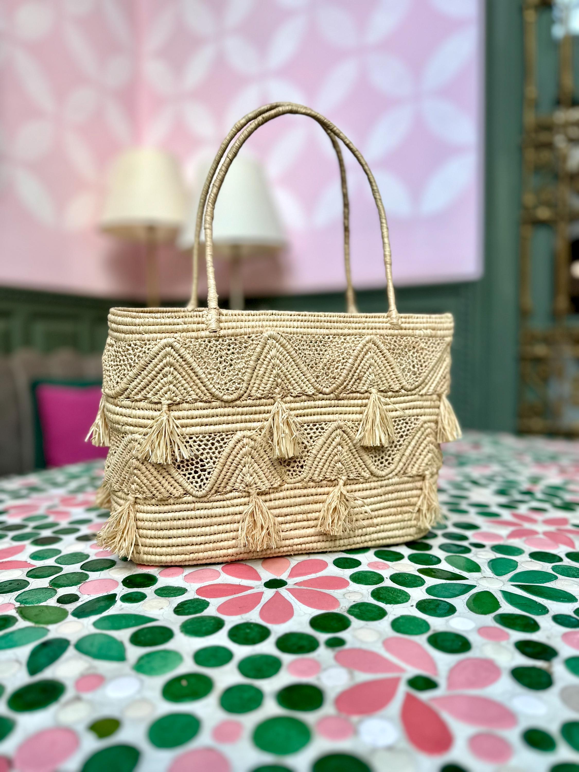 Handwoven Raffia Bag Leather Handles | Tote Bag | Gift for Her ...