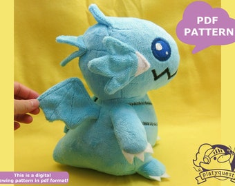 Blue Eyes White Dragon- Chubby Dragon Tutorial- DIY Blue Dragon Pattern- Chonky Dragon- Standing Dragon- Plush Sewing Pattern Tutorial