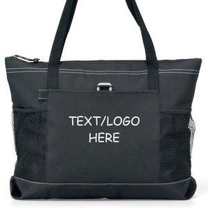 Personalized Embroidered Zippered Tote Bag With Mesh Pockets