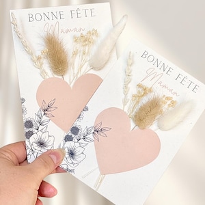 Carte fête des mères - Bonne fête maman - fête des mères - cadeau maman - carte fleurie blanche et beige