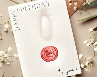Verjaardagskaart - Happy Birthday - gedroogde bloemenkaart & lakzegel - wenskaart - ambachtelijk briefpapier