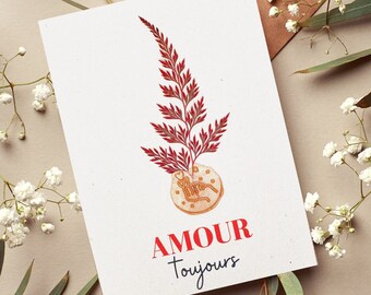 Carte fleurie - Amour toujours - carte fleurs séchées & sceau de cire - décoration murale - papèterie artisanale - mot d'amour