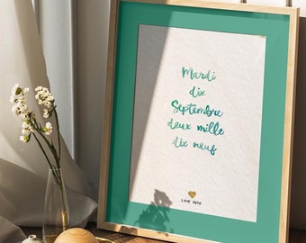Personalized watercolor date poster I Birth gift I Couple meeting date I Wedding decoration I Mother's Day I Baby room decoration