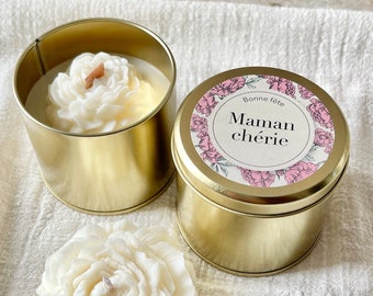 Bougie fête des mères - Cadeau fête des mères - Bonne fête maman - Maman chérie - bougie pivoine I Cire végétale parfumée mèche en bois