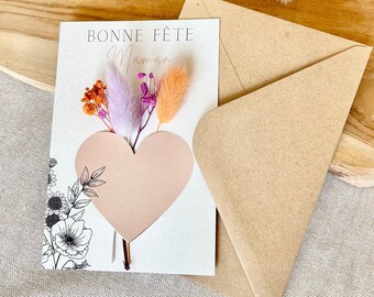 Carte fête des mères - Bonne fête maman - fête des mères - cadeau maman - carte fleurie violette et orange