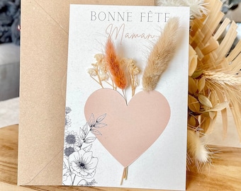 Carte fête des mères - Bonne fête maman - fête des mères - cadeau maman - carte fleurie terracotta