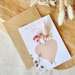 Carte fête des grands-mères - Bonne fête mamie - fête des grands-mères - cadeau mamie - carte fleurie rose et blanc