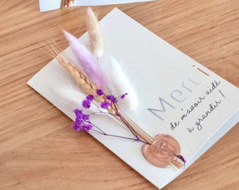 THANK YOU card for helping me grow - flower card - dried flowers - end of year gift - teacher gift