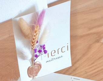 Carte MERCI  maîtresse - carte fleuri - fleurs séchées - cadeau fin d'année - cadeau maîtresse - à Personnaliser