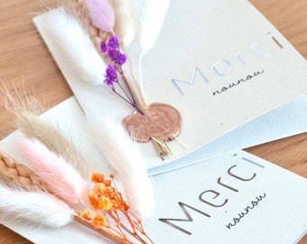 Carte MERCI  nounou - carte fleuri - fleurs séchées - cadeau fin d'année - cadeau maîtresse