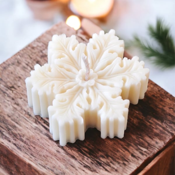 Velas de escamas blancas - vela de invierno - decoración de invierno - aroma de té latte chai - vela vegetal - vegana