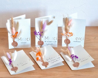 THANK YOU card teacher / nanny / for helping me grow - flower card - dried flowers - end of year gift - teacher gift