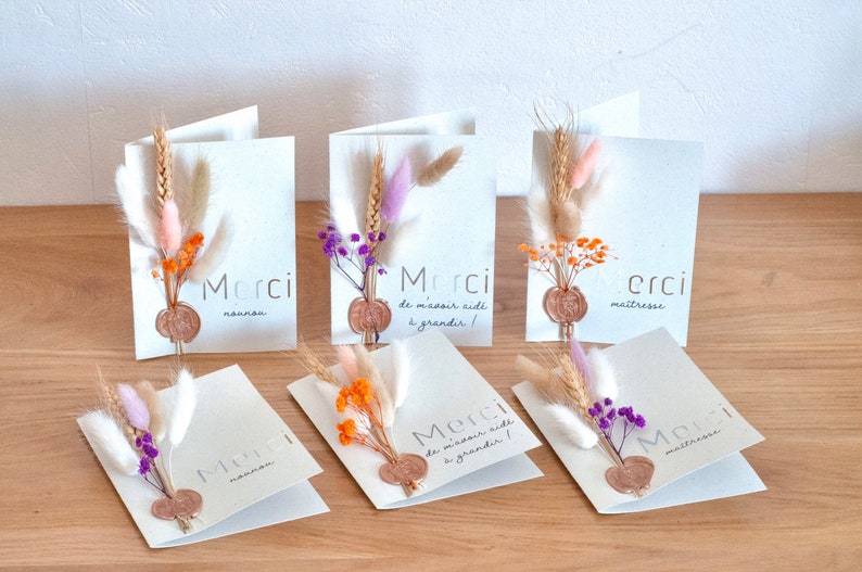 BEDANKT kaart juf/nanny/voor het helpen groeien - bloemenkaart - gedroogde bloemen - eindejaarscadeau - cadeau voor juf afbeelding 1