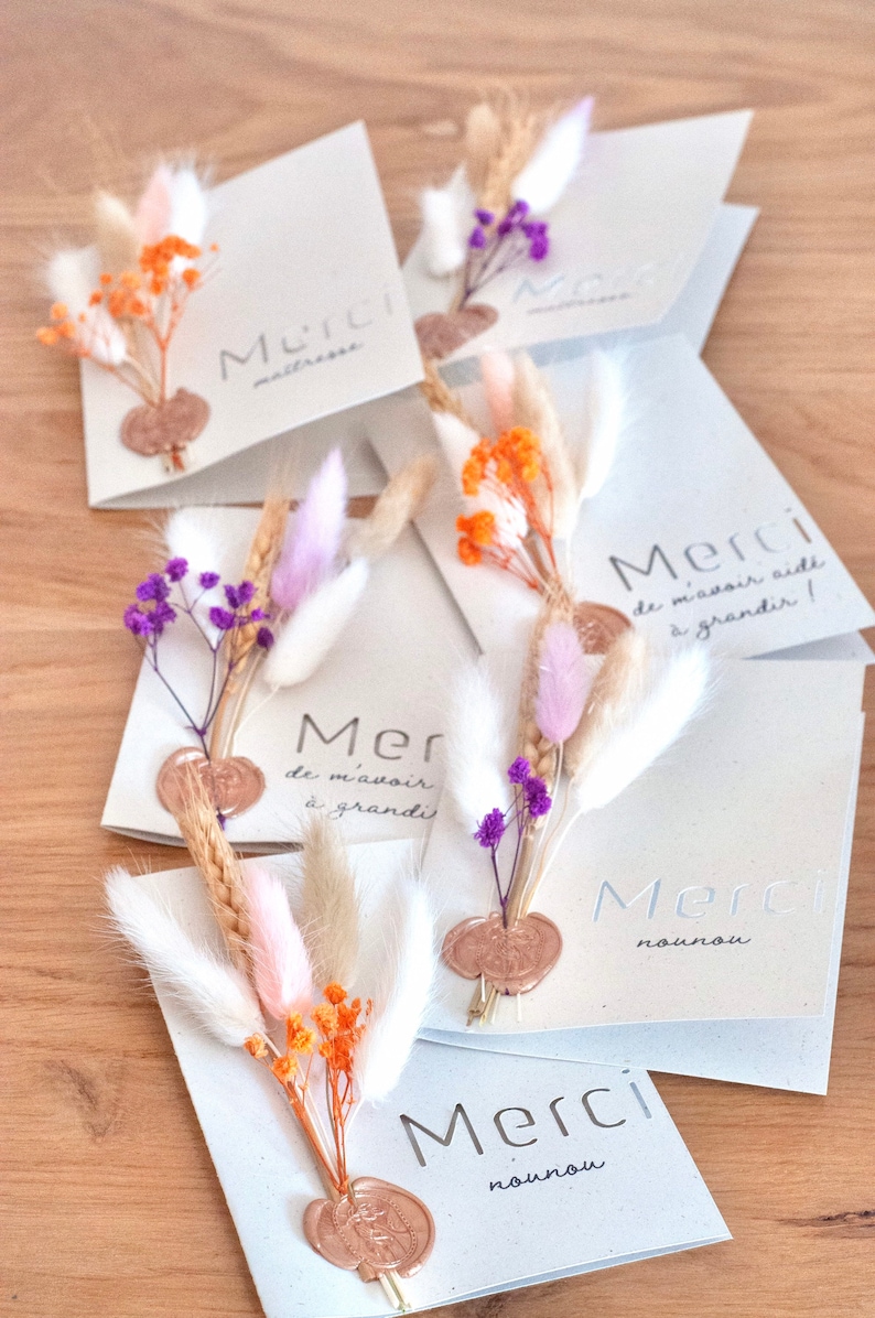 BEDANKT kaart juf/nanny/voor het helpen groeien - bloemenkaart - gedroogde bloemen - eindejaarscadeau - cadeau voor juf afbeelding 4