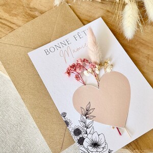 Carte fête des grands-mères - Bonne fête mamie - fête des grands-mères - cadeau mamie - carte fleurie rose et blanc image 3