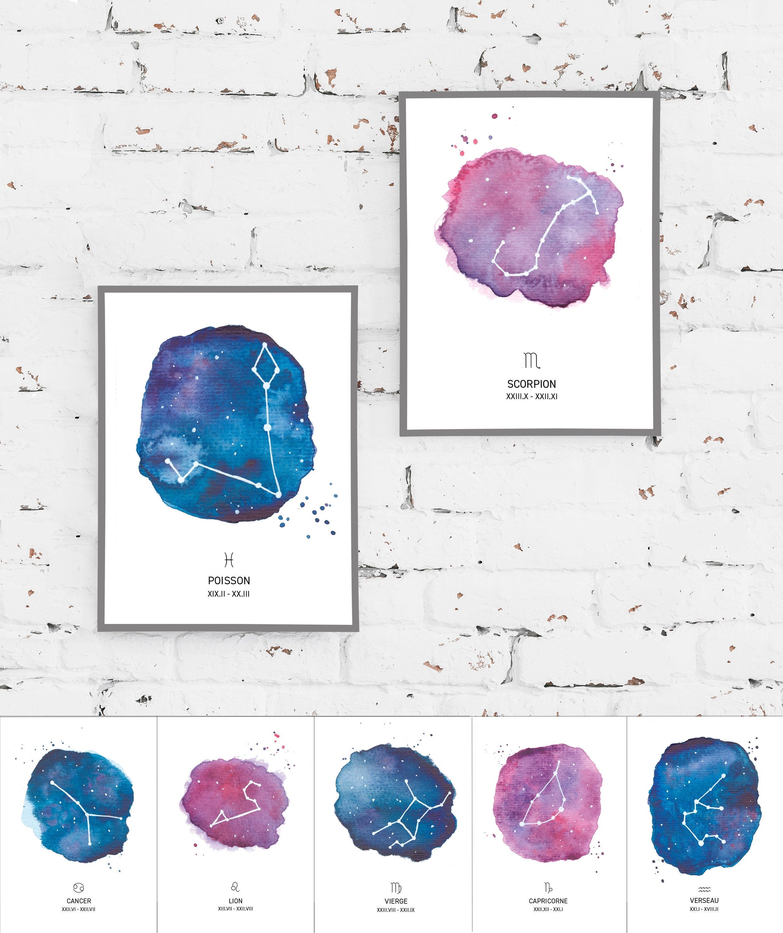 Affiche Signes Astrologiques - Aquarelle Impression d'art Affiche Signe Du Zodiaque Astrologie Const