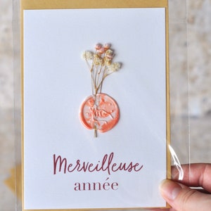 Floral greeting card - white and pink dried flower card & pink and white marbled seal image 3