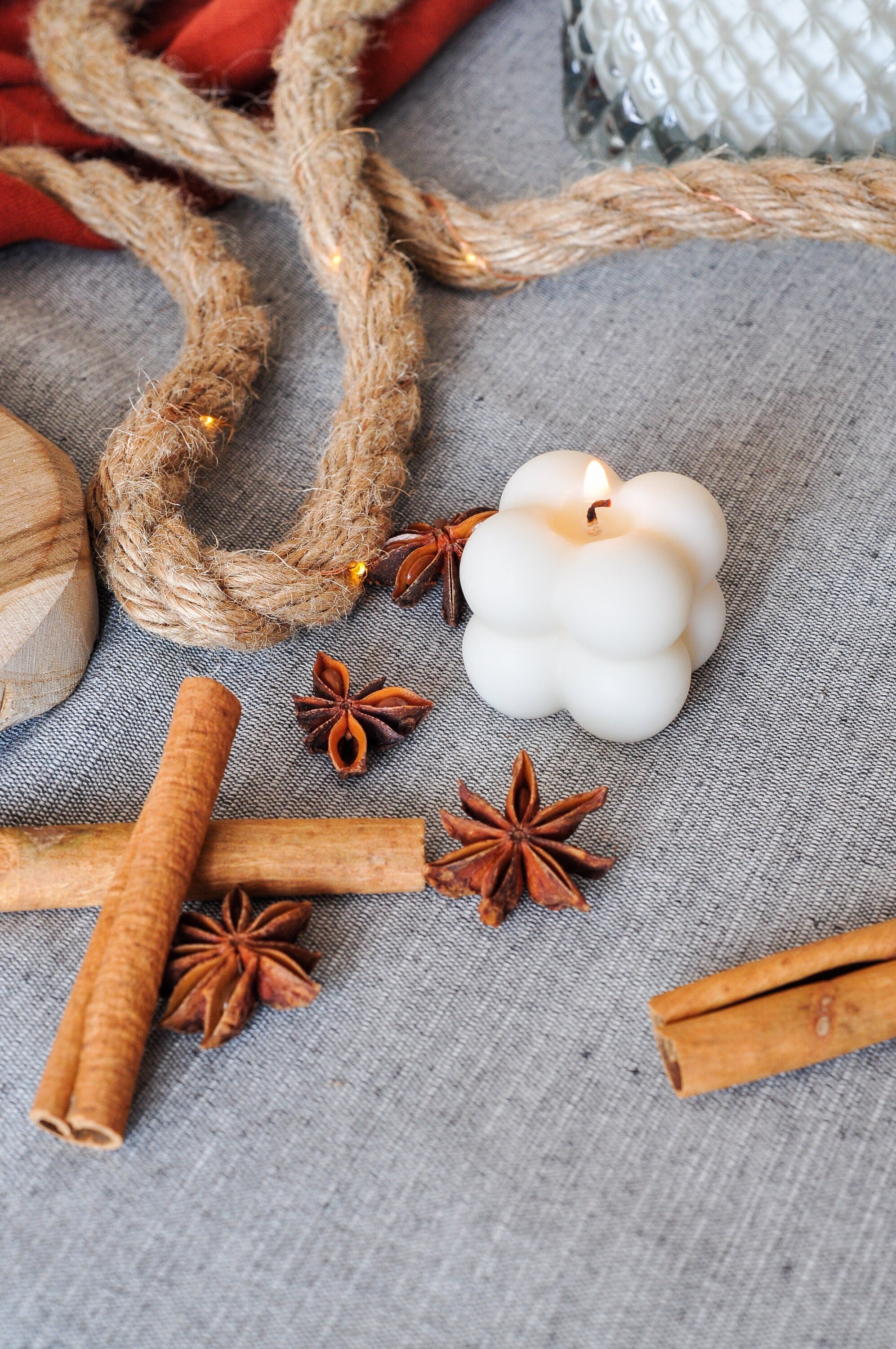 Bougies Bubbles Blanc - Parfum Thé Chaï Latté Bougie Gourmande Végan Cire Végétale