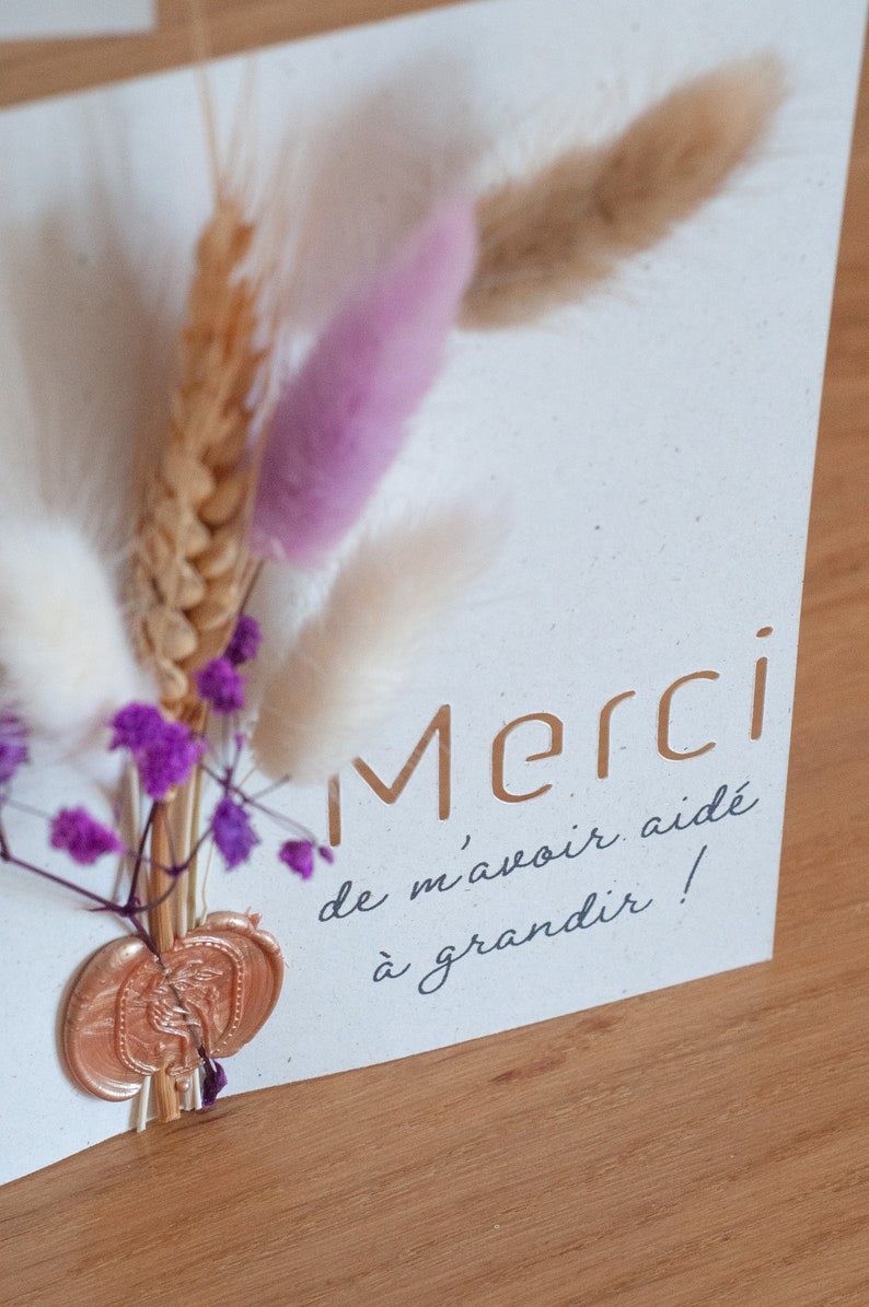 BEDANKT kaart juf/nanny/voor het helpen groeien - bloemenkaart - gedroogde bloemen - eindejaarscadeau - cadeau voor juf afbeelding 5