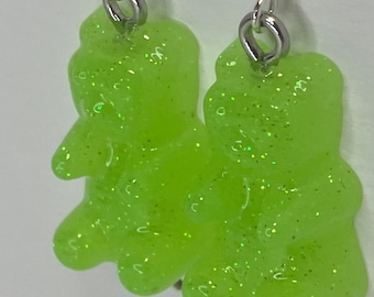 Black Light Glittered Gummy Bear Earrings