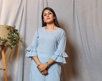 Mujer india azul usa Salwar Kameez pantalones de cigarrillos trajes de diseñador ropa de boda paquistaní trajes casuales de lino de algodón