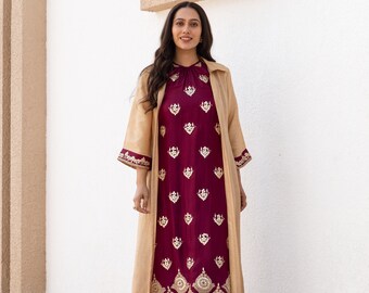 Chaqueta tipo túnica de oro rojo, pantalones, ropa de mujer de seda, fiesta de función de boda, Indo Western