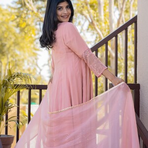 Light Pink Indian Woman Wear Salwar Kameez Plazzo Suits Designer Pakistani Wedding Wear Silver Embroidery Worked Heavy Plazzo Dupatta Suits image 5