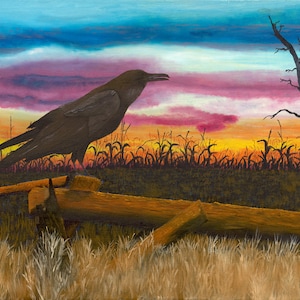 October Raven Oil Painting 14”x11” Open Edition Signed Print (White Border)