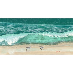Florida Sandpipers Oil Painting 14”x11” Open Edition Signed Print (White Border)