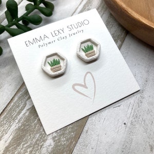 Clay Earrings / POLYMER CLAY earrings / Plant shelf earrings/ handmade / lightweight / plant studs / sale / Plant pot stud / Unique earrings