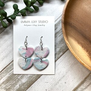Clay Earrings / POLYMER CLAY / heart Earrings / multicolor heart / handmade / lightweight / statement earrings / gifts for her / sale