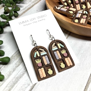 Clay Earrings / POLYMER CLAY earrings / Book shelf earrings/ handmade / bookcase earrings / statement / book shelves / Unique earrings