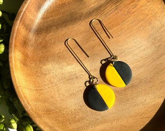 Clay Earrings / POLYMER CLAY Earrings / Yellow & Black Brass Hook Clay Earring / handmade / lightweight / statement earrings / sale