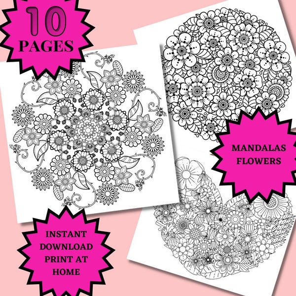 10+Mandala coloring pages / kid coloring pages/ coloring pages for adult/ coloring flowers /Printable Mandala Adult Coloring Pages