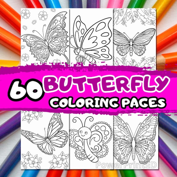 60 BUTTERFLY coloring page/butterfly coloring book/butterfly adult coloring/adult coloring page butterfly/ butterfly colouring/page for girl