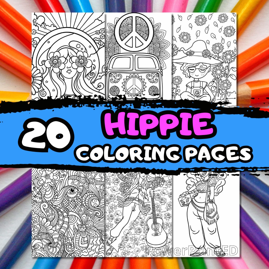 20 HIPPIE Coloring Pages/ Kid Coloring Pages/ Printable Coloring Pages ...