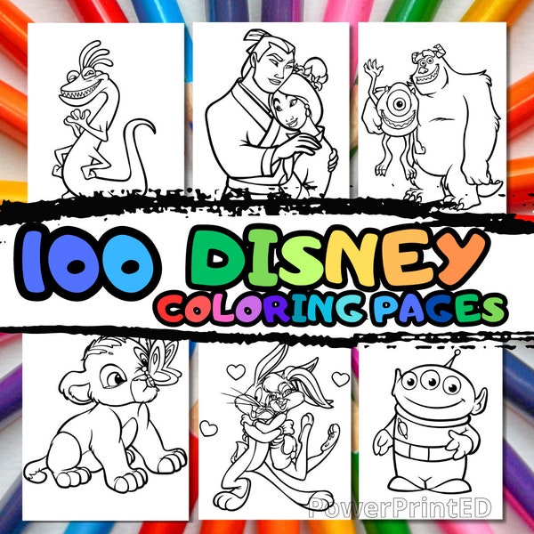 100 CARTOON MIX coloring pages /printable coloring/birthday coloring/birthday party coloring pages/ coloring book pages pdf/colored paper