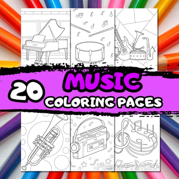 20 MUSIC coloring pages/ kid coloring pages/  musical instruments coloring pages/ printable coloring pages for kid/ music coloring sheet