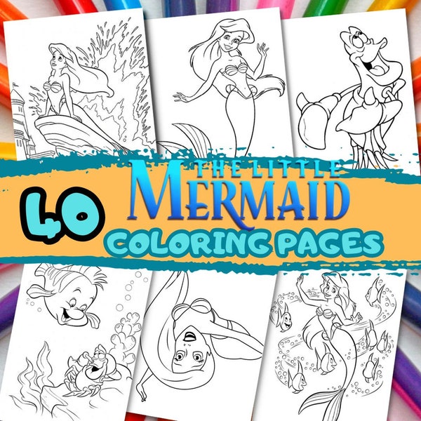 40 LITTLE MERMAID coloring pages / printable coloring pages for kid / cartoon coloring book for kids / printable coloring pages