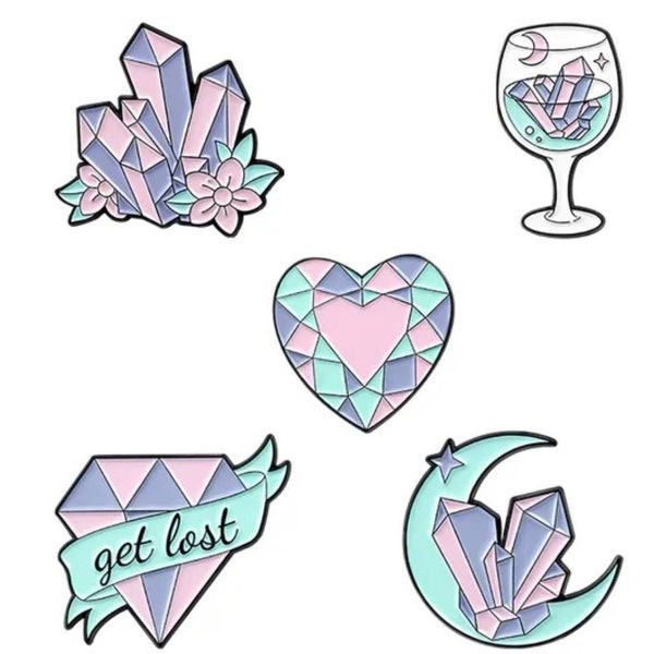 ENAMEL PINS!! Various CRYSTAL & Gemstone Themed Enamel Pins (alloy metal)