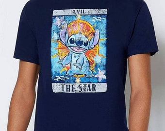 T-SHIRT!! "The Star" Lilo and Stitch Tarot Card T-shirt (UNISEX SMALL)(cotton)(crew-neck style)