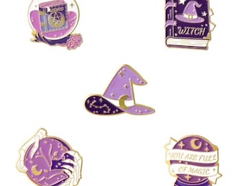 ENAMEL PINS!! Various Purple WITCH & Spellbook Themed Enamel Pins (alloy metal)