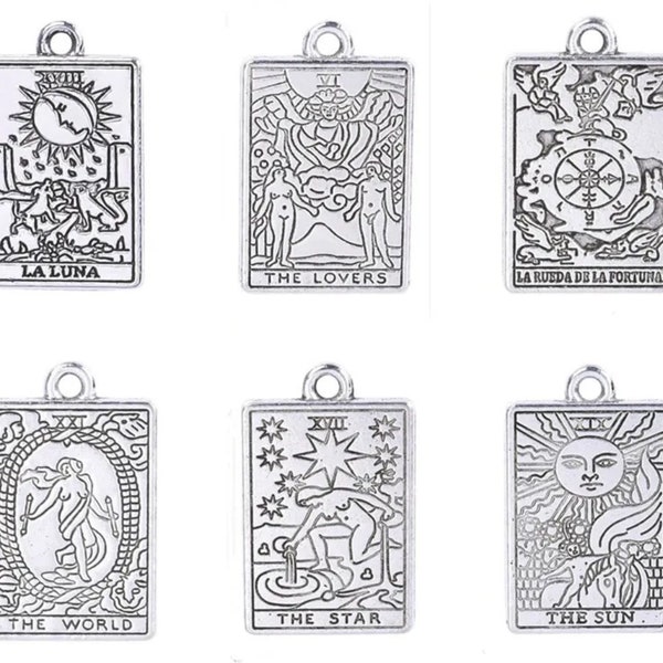 TAROT CHARMS!! Various Tarot Card Themed Charms (silver)(only sold individually)(5 designs)(NOT included in any mystery sets I make!)